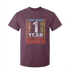 1 Year Of Being Sober T Shirt For Kid 1 Year Sobriety Anniversary Addiction Recovery TS11 Maroon Print Your Wear