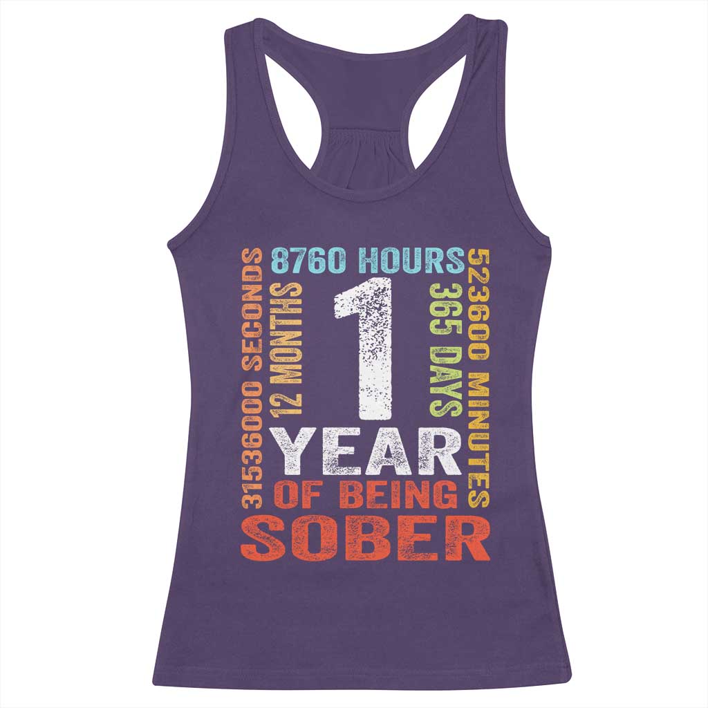 1 Year Of Being Sober Racerback Tank Top 1 Year Sobriety Anniversary Addiction Recovery TS11 Purple Print Your Wear