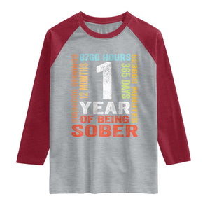1 Year Of Being Sober Raglan Shirt 1 Year Sobriety Anniversary Addiction Recovery TS11 Heather Gray Heather Red Print Your Wear