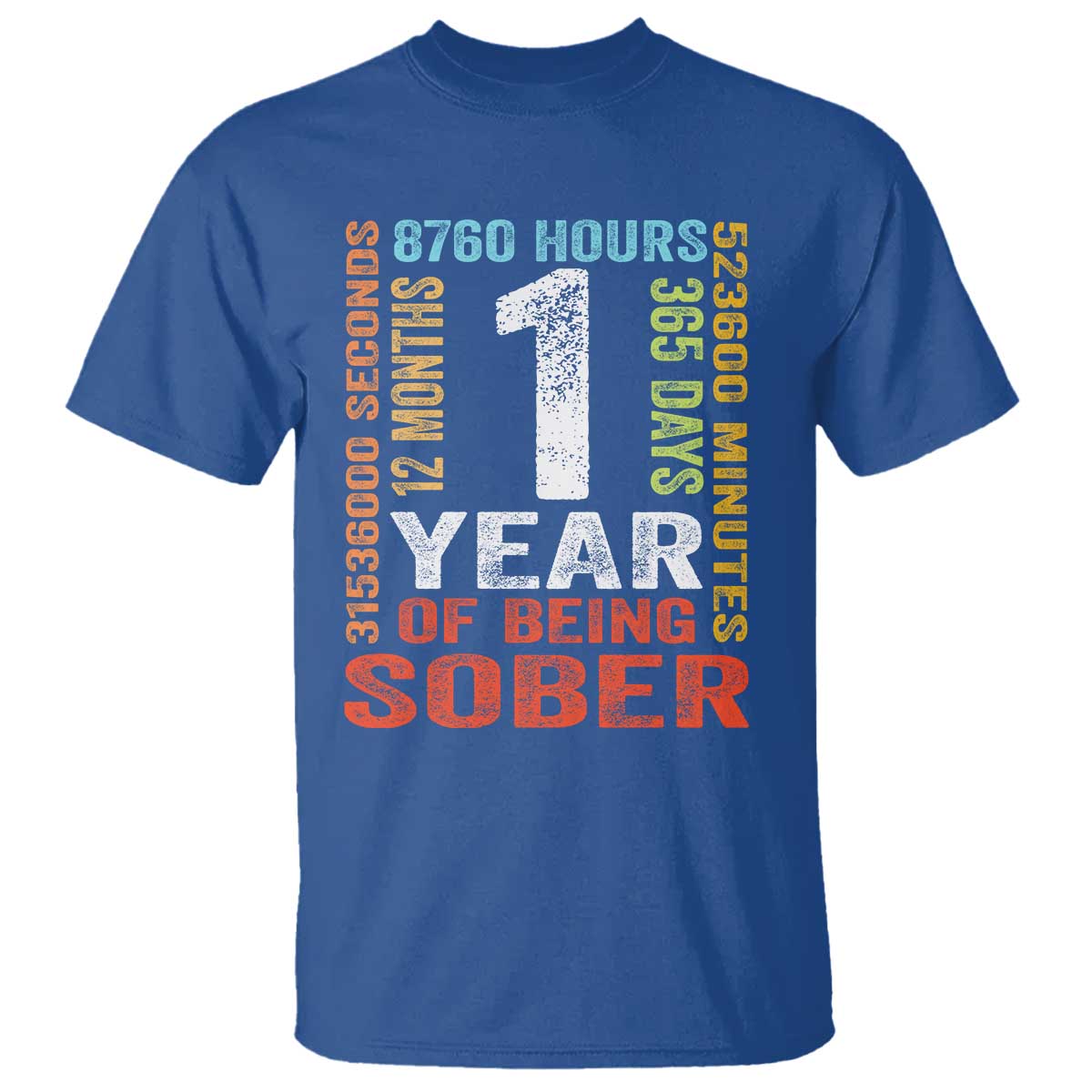 1 Year Of Being Sober T Shirt 1 Year Sobriety Anniversary Addiction Recovery TS11 Royal Blue Print Your Wear