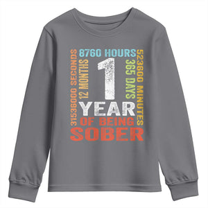 1 Year Of Being Sober Youth Sweatshirt 1 Year Sobriety Anniversary Addiction Recovery TS11 Charcoal Print Your Wear