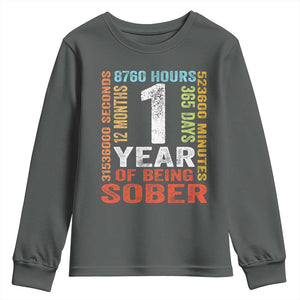 1 Year Of Being Sober Youth Sweatshirt 1 Year Sobriety Anniversary Addiction Recovery TS11 Dark Heather Print Your Wear