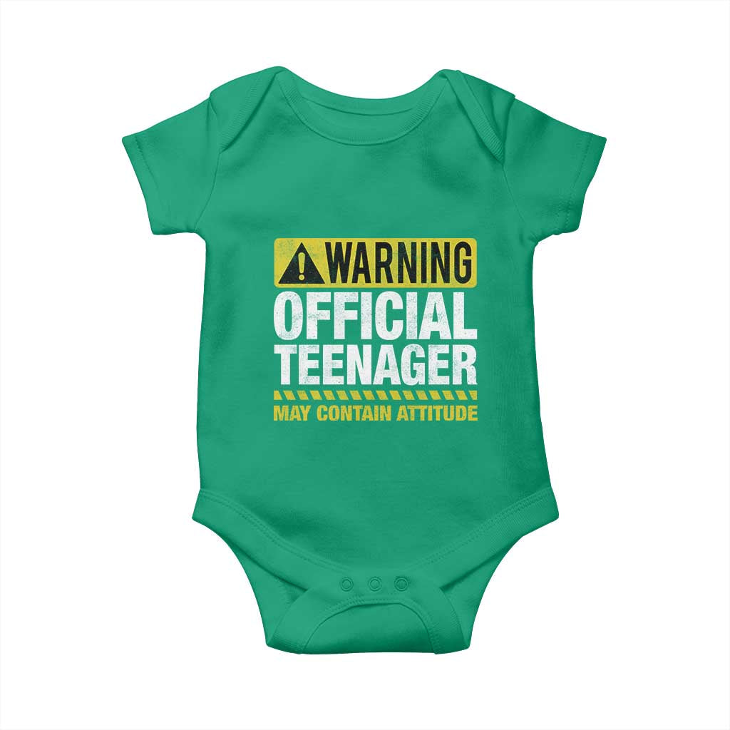 13th Birthday Baby Onesie Warning Official Teenager May Contain Attitude Funny 13 Years Old TS11 Irish Green Print Your Wear