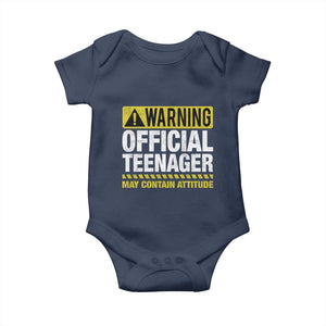 13th Birthday Baby Onesie Warning Official Teenager May Contain Attitude Funny 13 Years Old TS11 Navy Print Your Wear