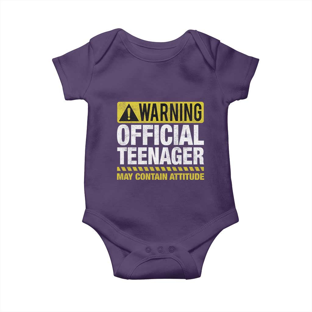 13th Birthday Baby Onesie Warning Official Teenager May Contain Attitude Funny 13 Years Old TS11 Purple Print Your Wear