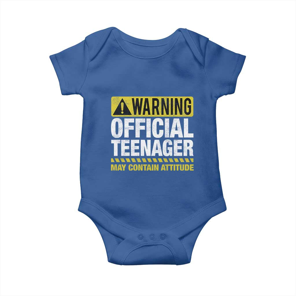13th Birthday Baby Onesie Warning Official Teenager May Contain Attitude Funny 13 Years Old TS11 Royal Blue Print Your Wear