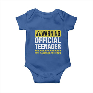 13th Birthday Baby Onesie Warning Official Teenager May Contain Attitude Funny 13 Years Old TS11 Royal Blue Print Your Wear
