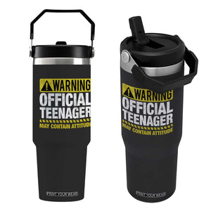 13th Birthday Flip Straw Tumbler Warning Official Teenager May Contain Attitude Funny 13 Years Old TS11 One Size: 30 oz Black Print Your Wear