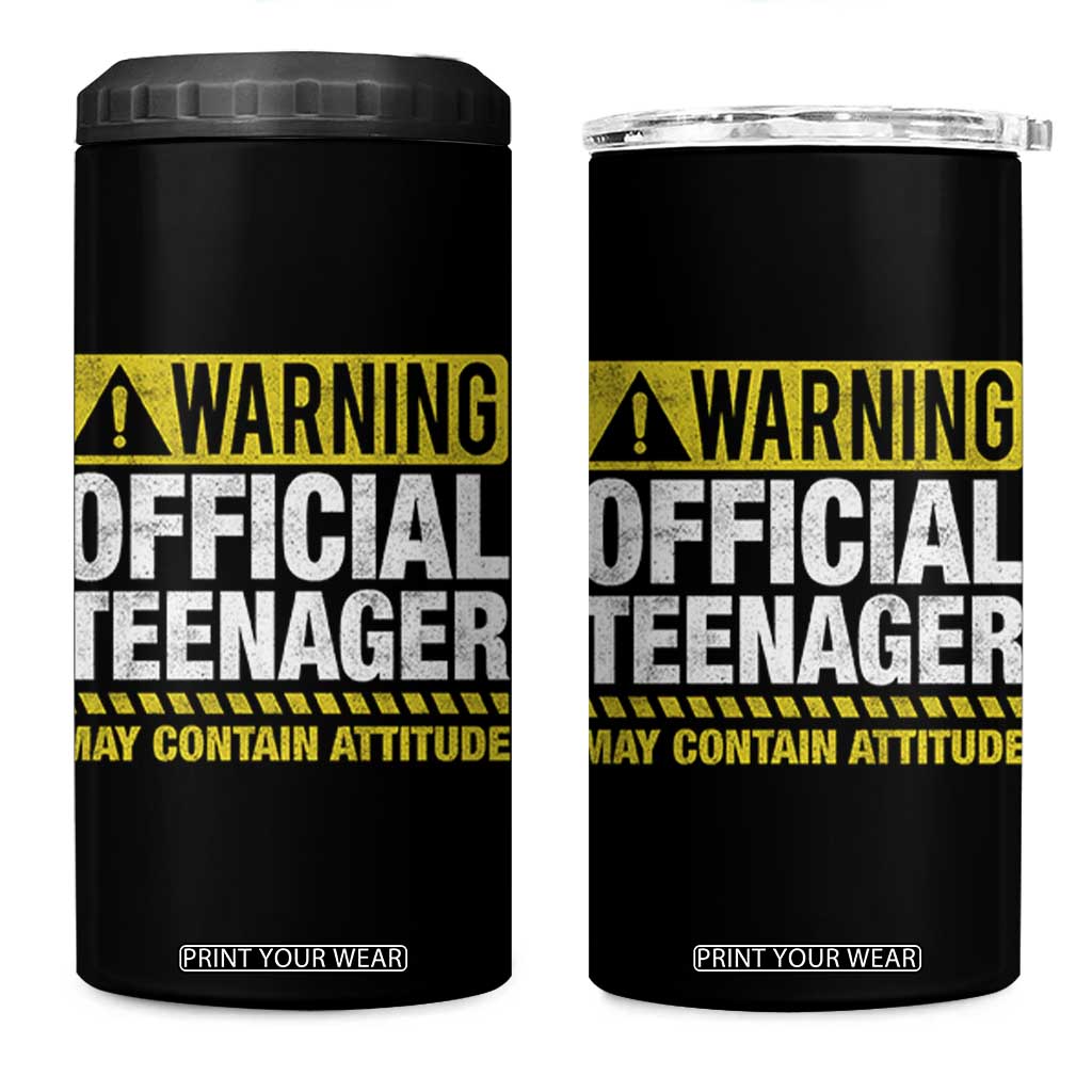 13th Birthday 4 in 1 Can Cooler Tumbler Warning Official Teenager May Contain Attitude Funny 13 Years Old TS11 One Size: 16 oz Black Print Your Wear