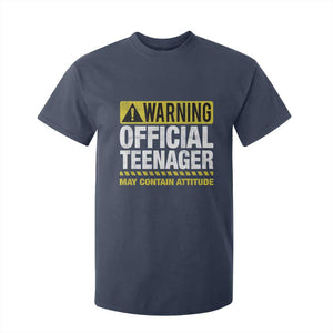 13th Birthday T Shirt For Kid Warning Official Teenager May Contain Attitude Funny 13 Years Old TS11 Navy Print Your Wear
