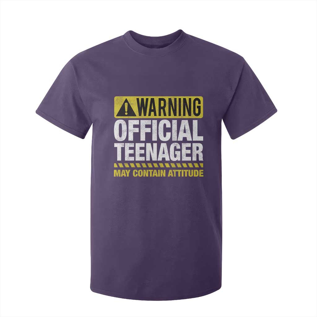 13th Birthday T Shirt For Kid Warning Official Teenager May Contain Attitude Funny 13 Years Old TS11 Purple Print Your Wear