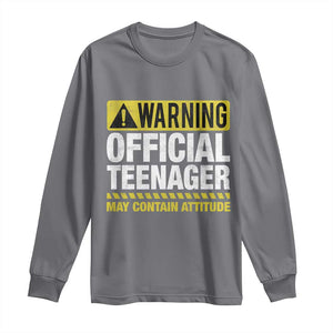 13th Birthday Long Sleeve Shirt Warning Official Teenager May Contain Attitude Funny 13 Years Old TS11 Charcoal Print Your Wear