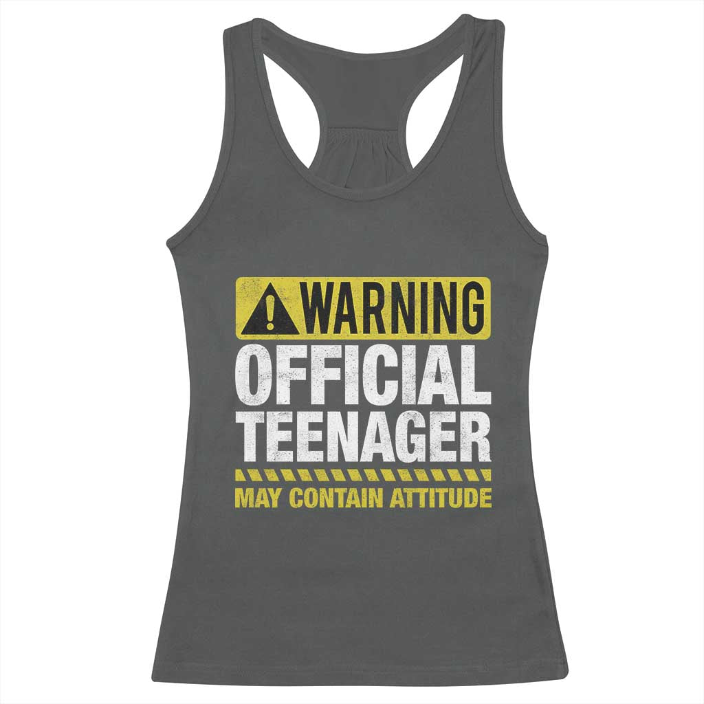13th Birthday Racerback Tank Top Warning Official Teenager May Contain Attitude Funny 13 Years Old TS11 Dark Heather Print Your Wear