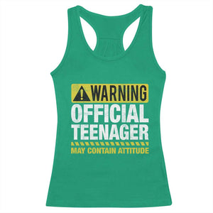 13th Birthday Racerback Tank Top Warning Official Teenager May Contain Attitude Funny 13 Years Old TS11 Irish Green Print Your Wear
