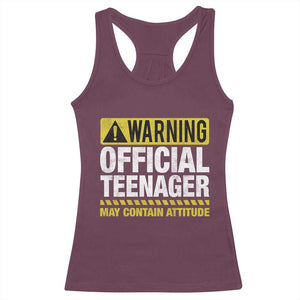 13th Birthday Racerback Tank Top Warning Official Teenager May Contain Attitude Funny 13 Years Old TS11 Maroon Print Your Wear