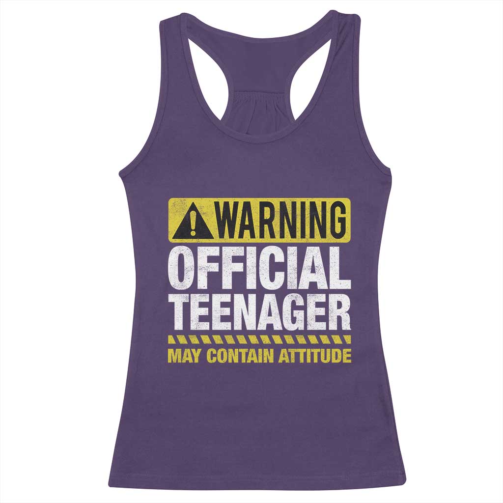 13th Birthday Racerback Tank Top Warning Official Teenager May Contain Attitude Funny 13 Years Old TS11 Purple Print Your Wear