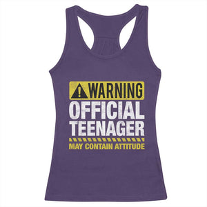 13th Birthday Racerback Tank Top Warning Official Teenager May Contain Attitude Funny 13 Years Old TS11 Purple Print Your Wear