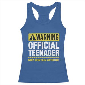 13th Birthday Racerback Tank Top Warning Official Teenager May Contain Attitude Funny 13 Years Old TS11 Royal Blue Print Your Wear