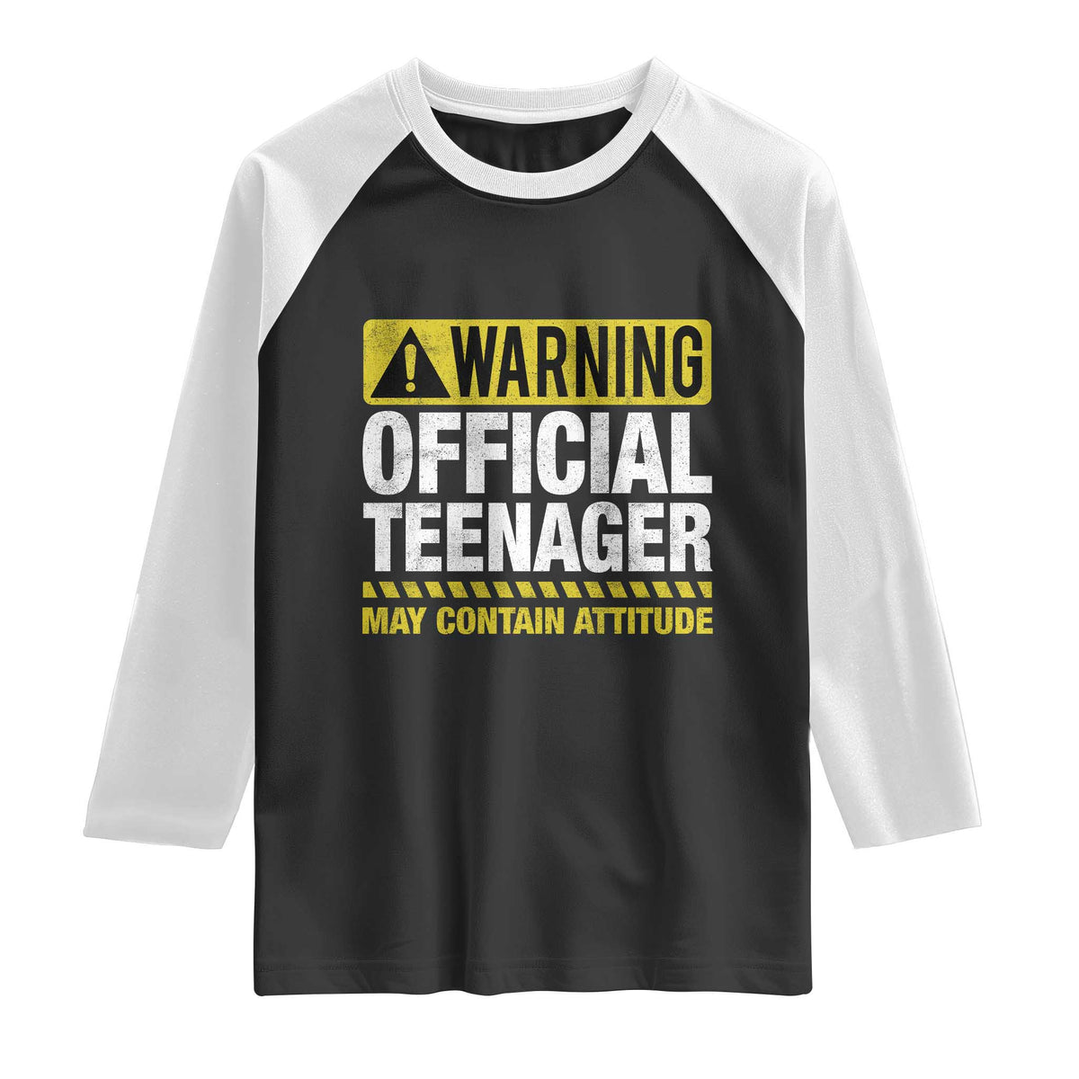 13th Birthday Raglan Shirt Warning Official Teenager May Contain Attitude Funny 13 Years Old TS11 Black White Print Your Wear