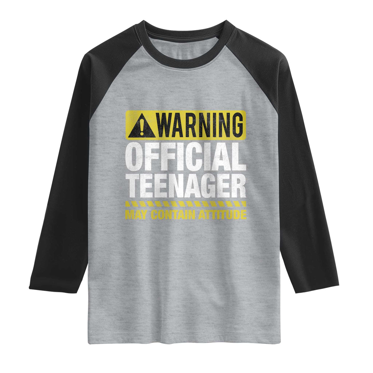 13th Birthday Raglan Shirt Warning Official Teenager May Contain Attitude Funny 13 Years Old TS11 Heather Gray Black Print Your Wear