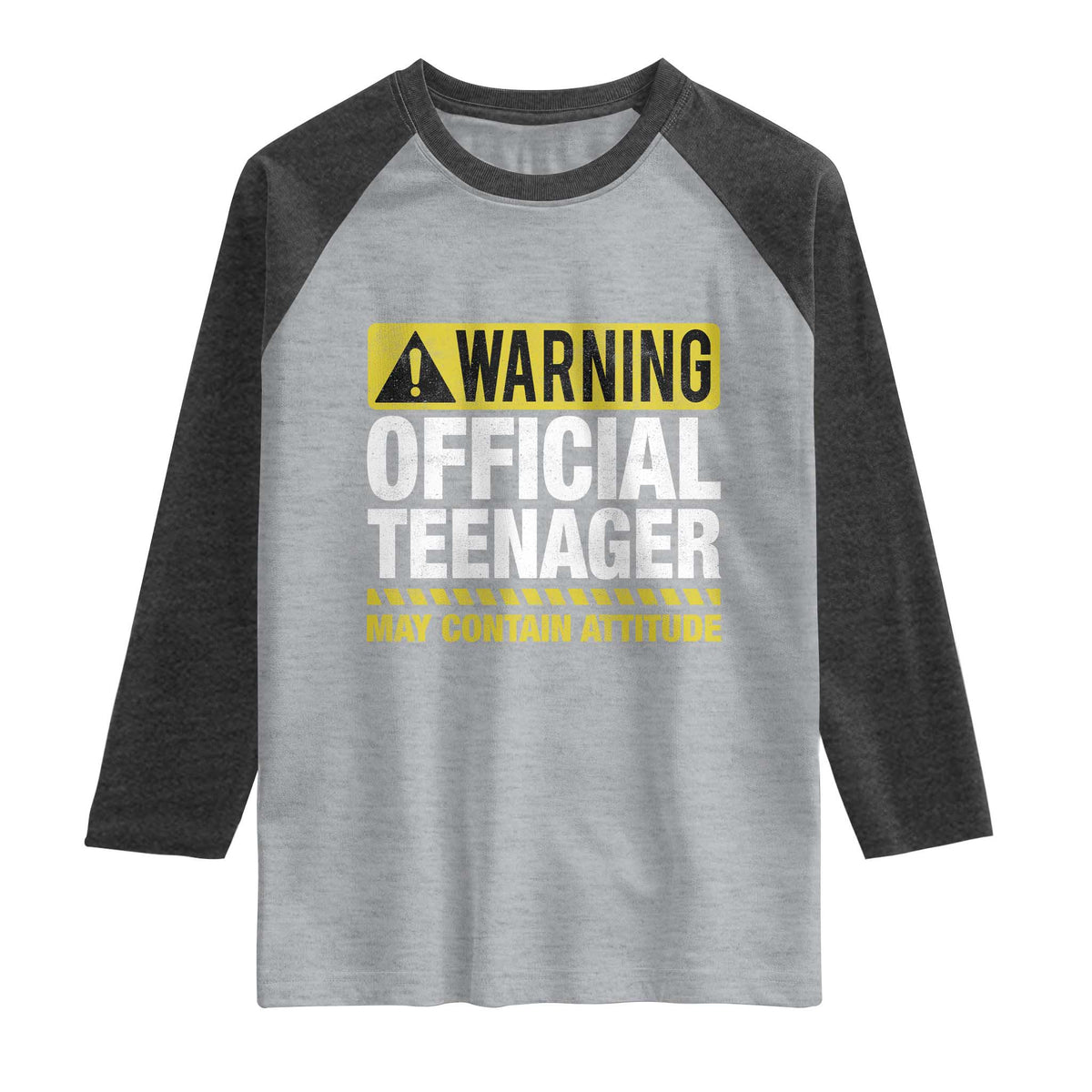 13th Birthday Raglan Shirt Warning Official Teenager May Contain Attitude Funny 13 Years Old TS11 Heather Gray Heather Charcoal Print Your Wear