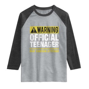 13th Birthday Raglan Shirt Warning Official Teenager May Contain Attitude Funny 13 Years Old TS11 Heather Gray Heather Charcoal Print Your Wear
