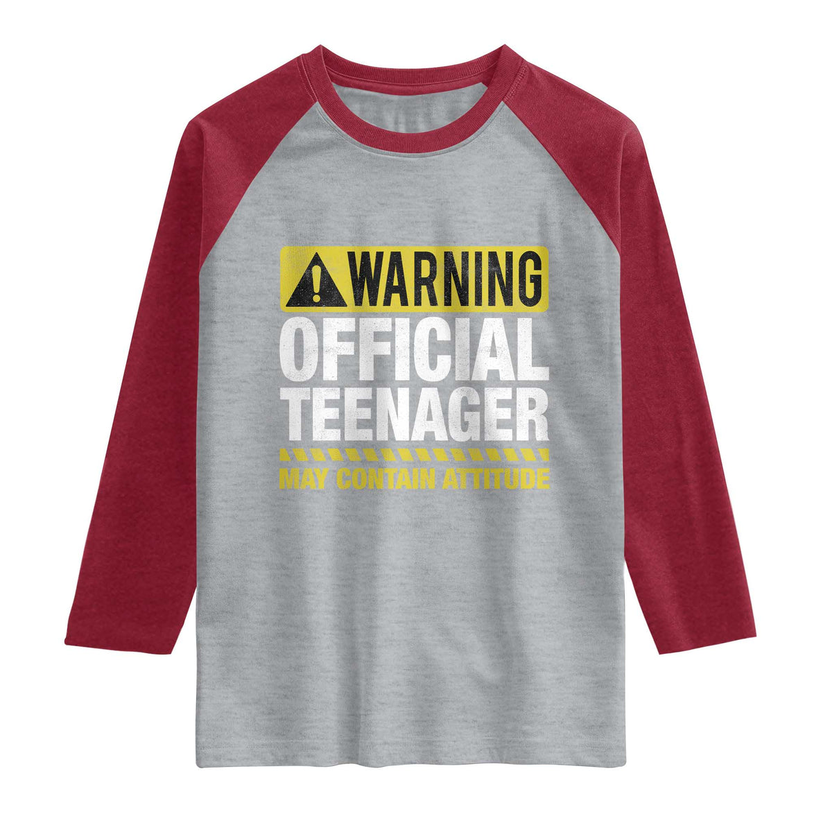 13th Birthday Raglan Shirt Warning Official Teenager May Contain Attitude Funny 13 Years Old TS11 Heather Gray Heather Red Print Your Wear