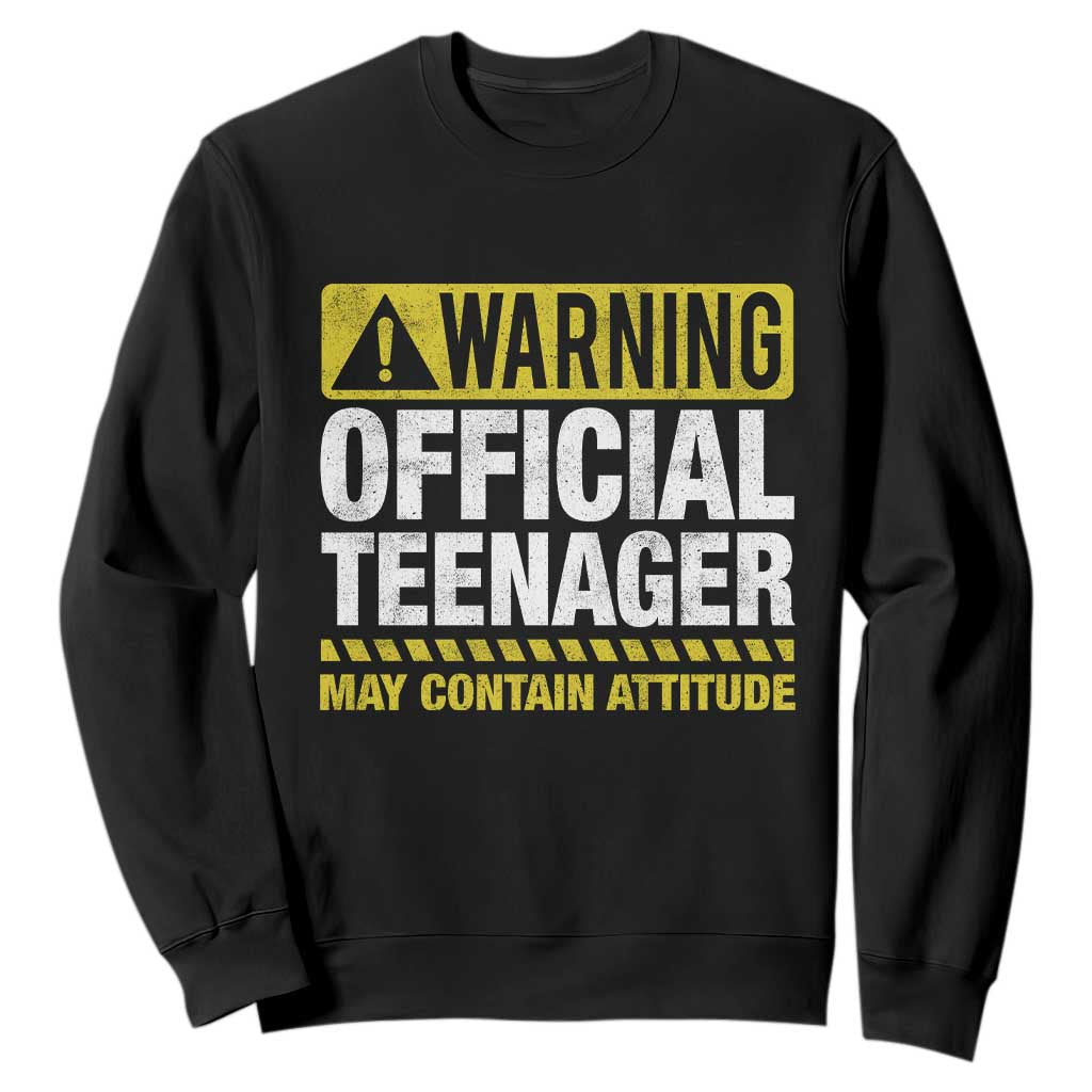 13th Birthday Sweatshirt Warning Official Teenager May Contain Attitude Funny 13 Years Old TS11 Black Print Your Wear