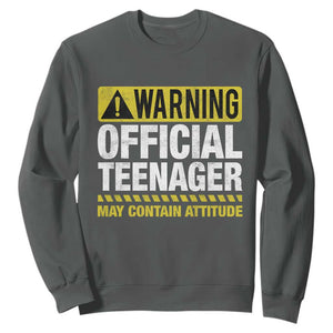 13th Birthday Sweatshirt Warning Official Teenager May Contain Attitude Funny 13 Years Old TS11 Dark Heather Print Your Wear