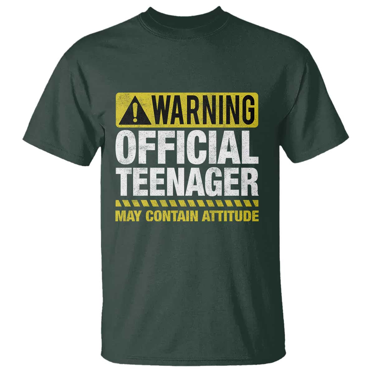 13th Birthday T Shirt Warning Official Teenager May Contain Attitude Funny 13 Years Old TS11 Dark Forest Green Print Your Wear