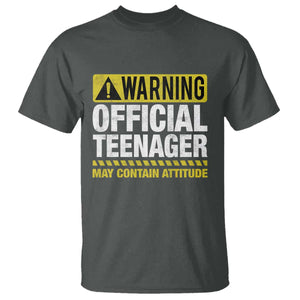 13th Birthday T Shirt Warning Official Teenager May Contain Attitude Funny 13 Years Old TS11 Dark Heather Print Your Wear