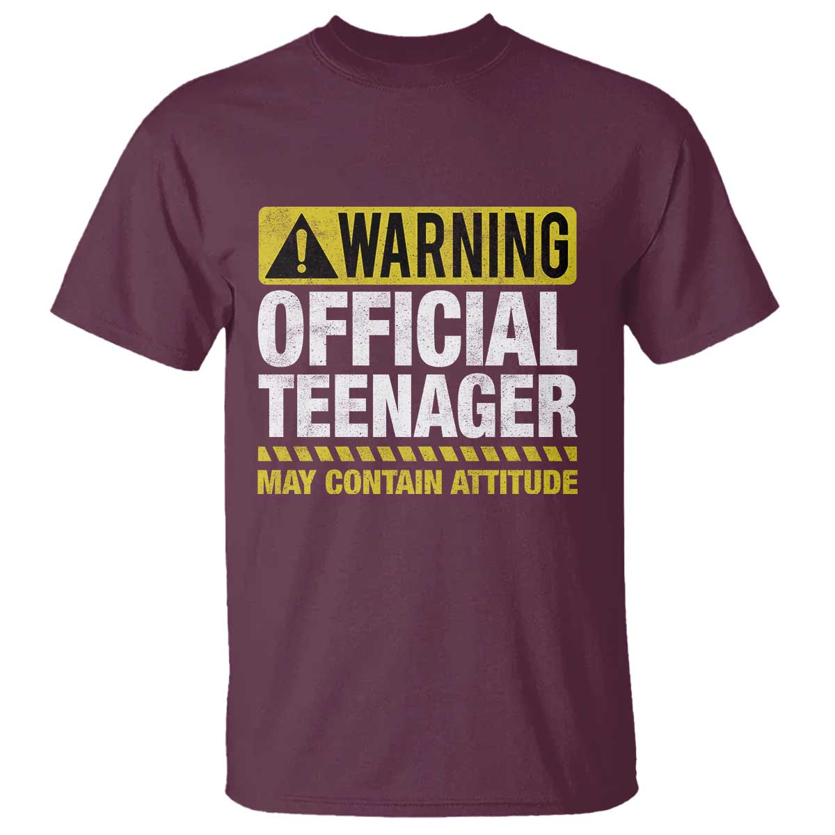 13th Birthday T Shirt Warning Official Teenager May Contain Attitude Funny 13 Years Old TS11 Maroon Print Your Wear