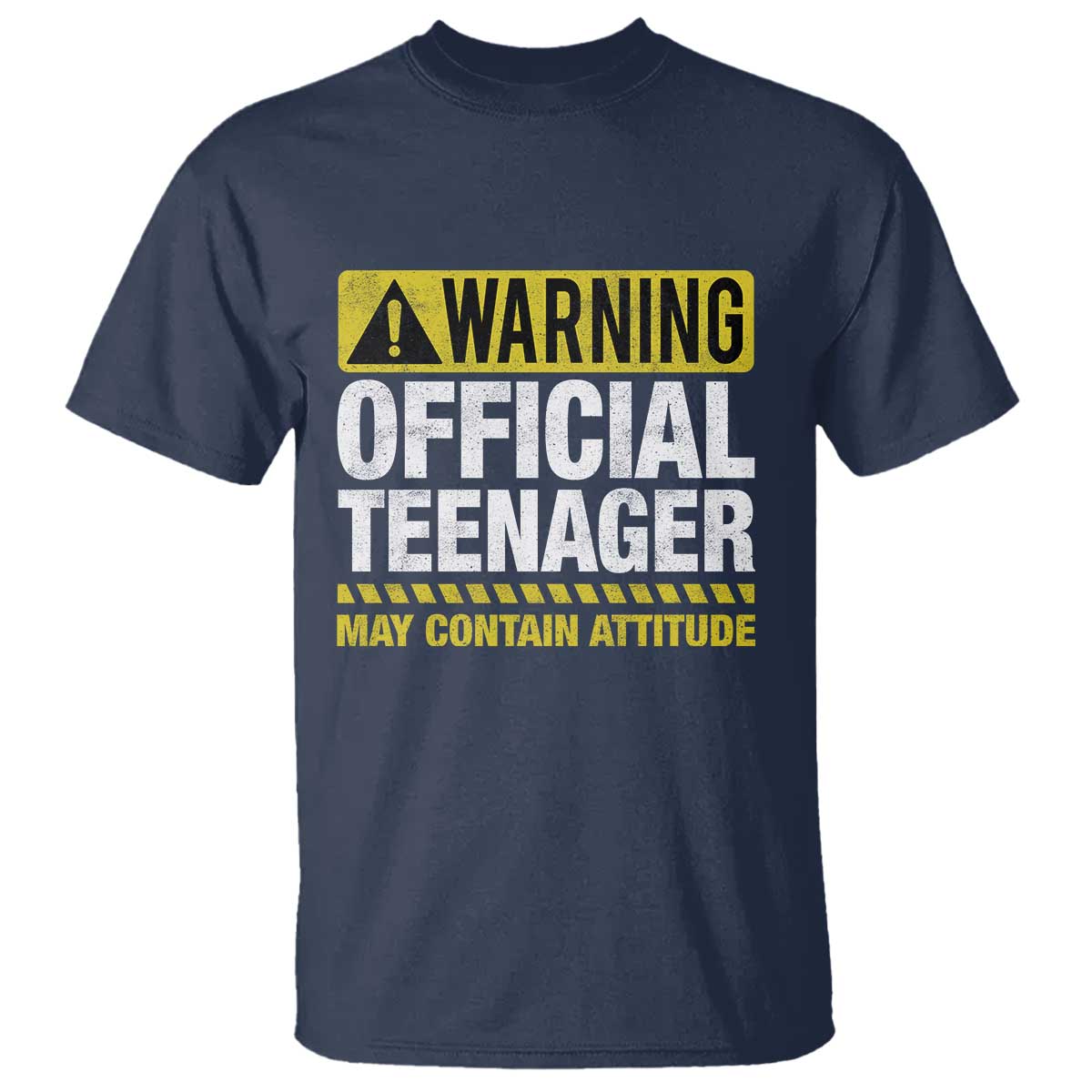 13th Birthday T Shirt Warning Official Teenager May Contain Attitude Funny 13 Years Old TS11 Navy Print Your Wear