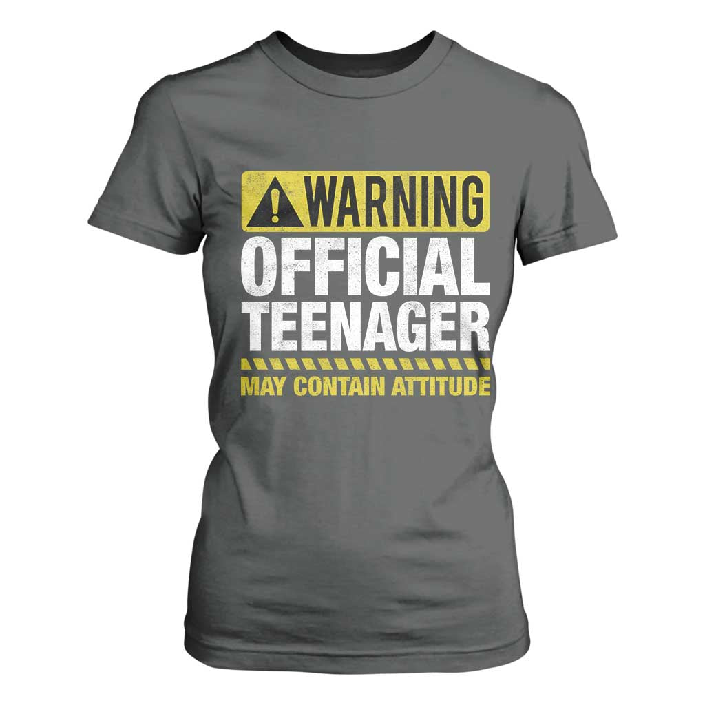 13th Birthday T Shirt For Women Warning Official Teenager May Contain Attitude Funny 13 Years Old TS11 Dark Heather Print Your Wear