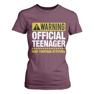13th Birthday T Shirt For Women Warning Official Teenager May Contain Attitude Funny 13 Years Old TS11 Maroon Print Your Wear