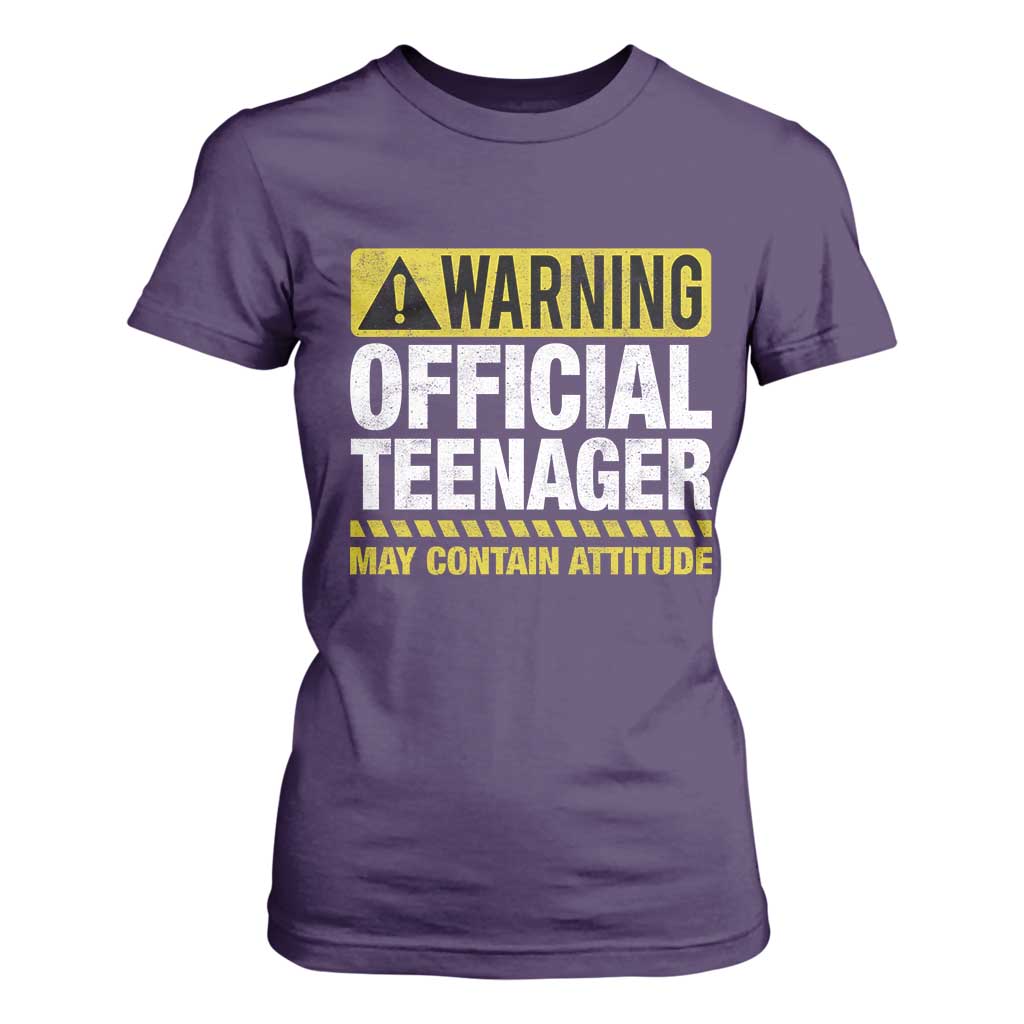 13th Birthday T Shirt For Women Warning Official Teenager May Contain Attitude Funny 13 Years Old TS11 Purple Print Your Wear