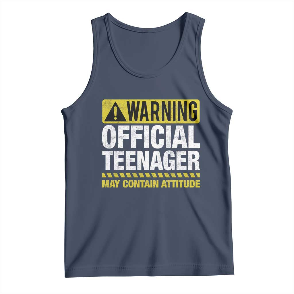 13th Birthday Tank Top Warning Official Teenager May Contain Attitude Funny 13 Years Old TS11 Navy Print Your Wear