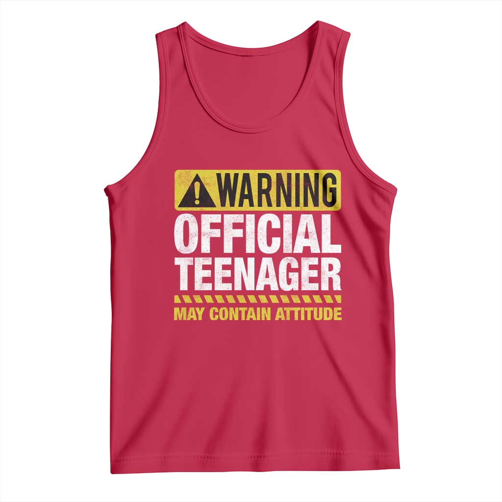 13th Birthday Tank Top Warning Official Teenager May Contain Attitude Funny 13 Years Old TS11 Red Print Your Wear