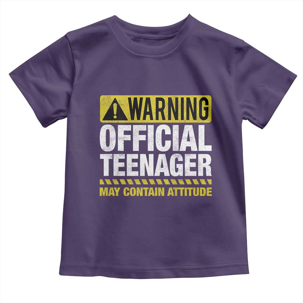13th Birthday Toddler T Shirt Warning Official Teenager May Contain Attitude Funny 13 Years Old TS11 Purple Print Your Wear
