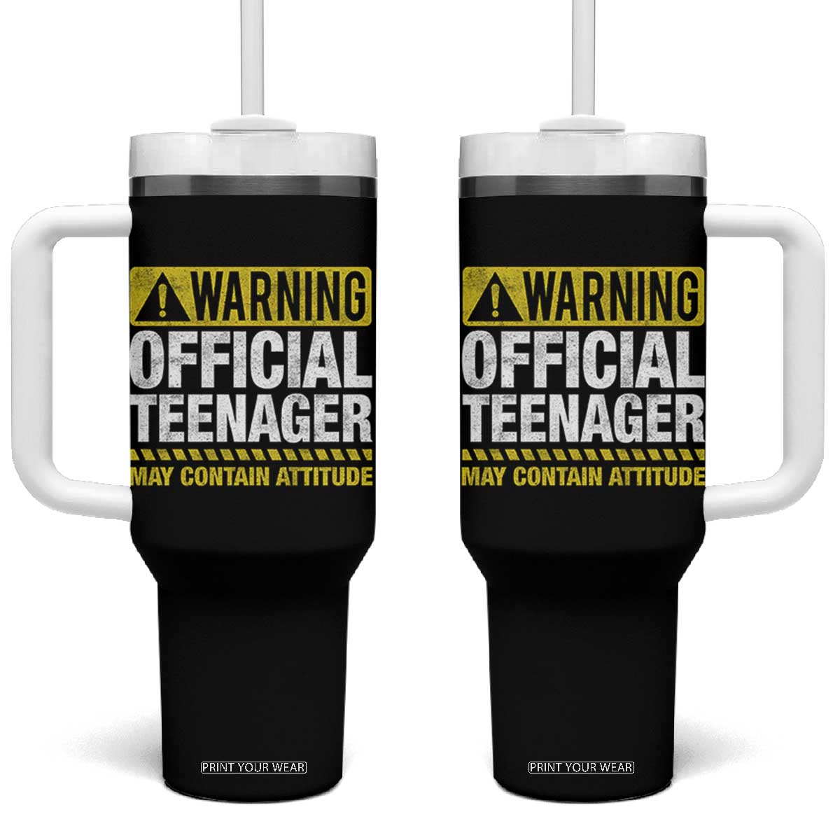 13th Birthday Tumbler With Handle Warning Official Teenager May Contain Attitude Funny 13 Years Old TS11 One Size: 40 oz Black Print Your Wear