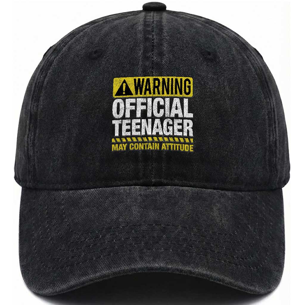 13th Birthday Washed Cotton Baseball Cap Warning Official Teenager May Contain Attitude Funny 13 Years Old TS11 Print Your Wear