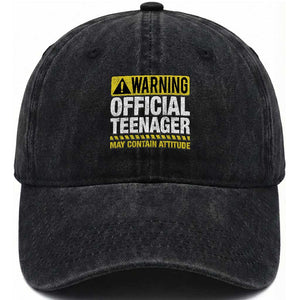 13th Birthday Washed Cotton Baseball Cap Warning Official Teenager May Contain Attitude Funny 13 Years Old TS11 Print Your Wear