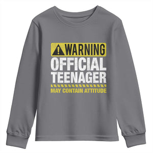 13th Birthday Youth Sweatshirt Warning Official Teenager May Contain Attitude Funny 13 Years Old TS11 Charcoal Print Your Wear