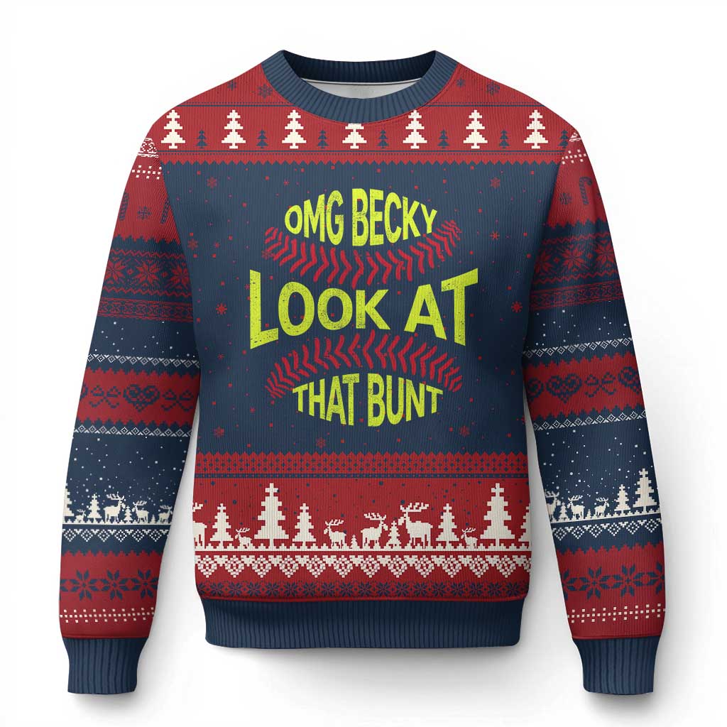 OMG Becky Look At That Bunt Funny Softball Ugly Christmas Sweater TS11 Navy Red Print Your Wear