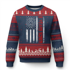 5 Years Sober Ugly Christmas Sweater 5 Years Sobriety Anniversary Vintage American Flag TS11 Navy Red Print Your Wear