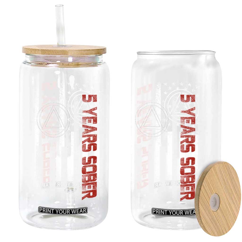 5 Years Sober Glass Can 5 Years Sobriety Anniversary Vintage American Flag TS11 Print Your Wear