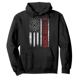 5 Years Sober Hoodie 5 Years Sobriety Anniversary Vintage American Flag TS11 Black Print Your Wear