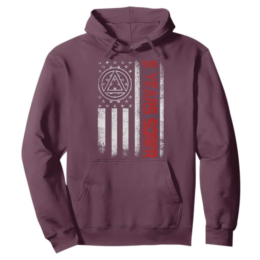 5 Years Sober Hoodie 5 Years Sobriety Anniversary Vintage American Flag TS11 Maroon Print Your Wear