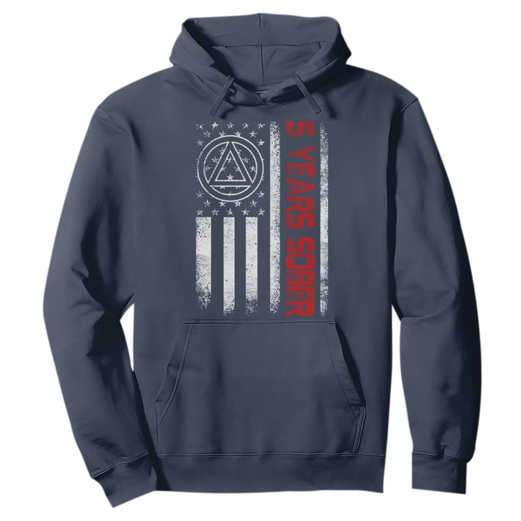 5 Years Sober Hoodie 5 Years Sobriety Anniversary Vintage American Flag TS11 Navy Print Your Wear