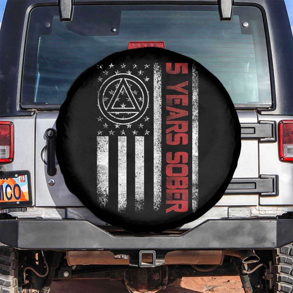 5 Years Sober Spare Tire Cover 5 Years Sobriety Anniversary Vintage American Flag TS11 No hole Black Print Your Wear